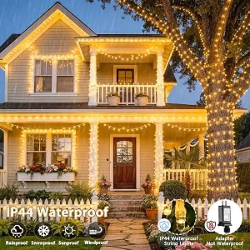 200 LED christmas Lights 66 ft warm white clear wire indoor outdoor